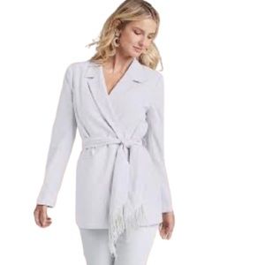 Venus Women’s White Long Sleeve Fringe Belted Suit Jacket Size 8